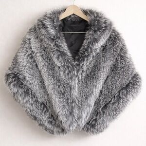 Gray Faux Fur Shawl Collar Coat - Women's Elegant Outerwear